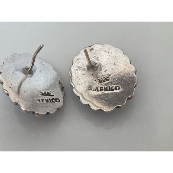 Vintage Mexican Sterling Silver Blue Cat Eye Earrings - Picture 3 of 10